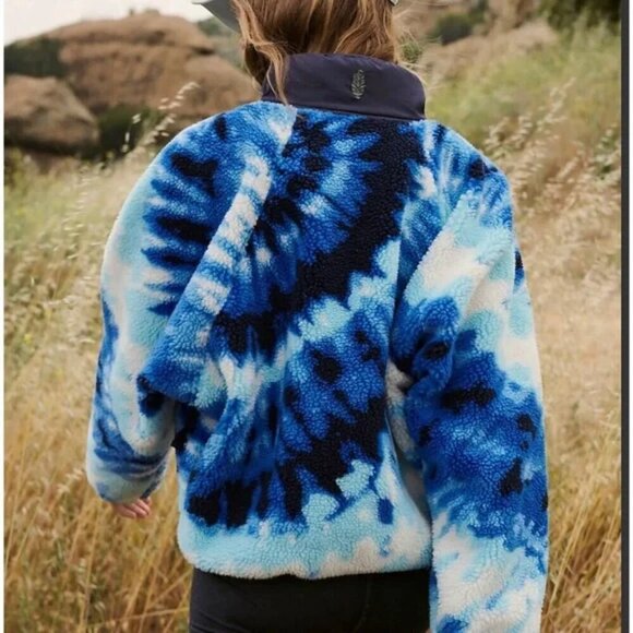 NWT Free People Movement Rocky Ridge Fleece Pullover Jacket Ocean Tie Dye Combo - Picture 2 of 13